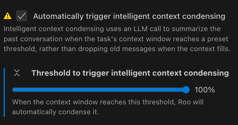 Settings for Intelligent Context Condensing